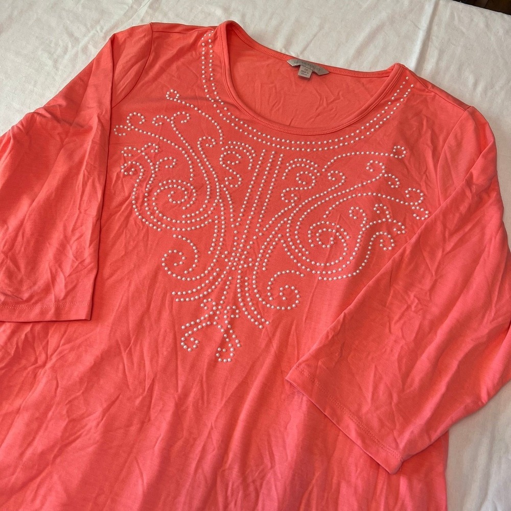 Laura Ashley Beaded Coral Top Size 2X (2593)